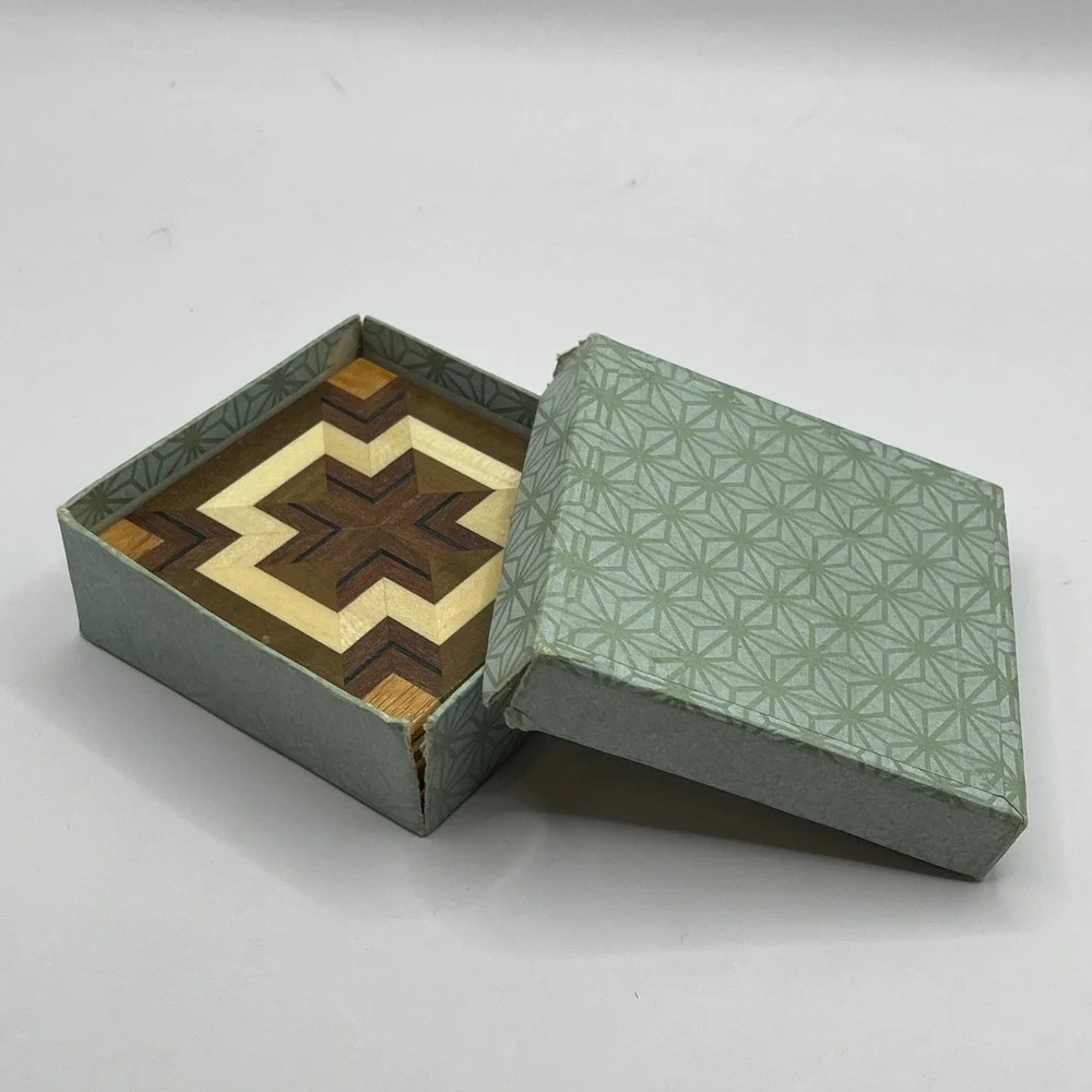 Vintage Wood Mosaic Coasters Set of 5 Star Pattern MCM Bar Parque 3X3 inches